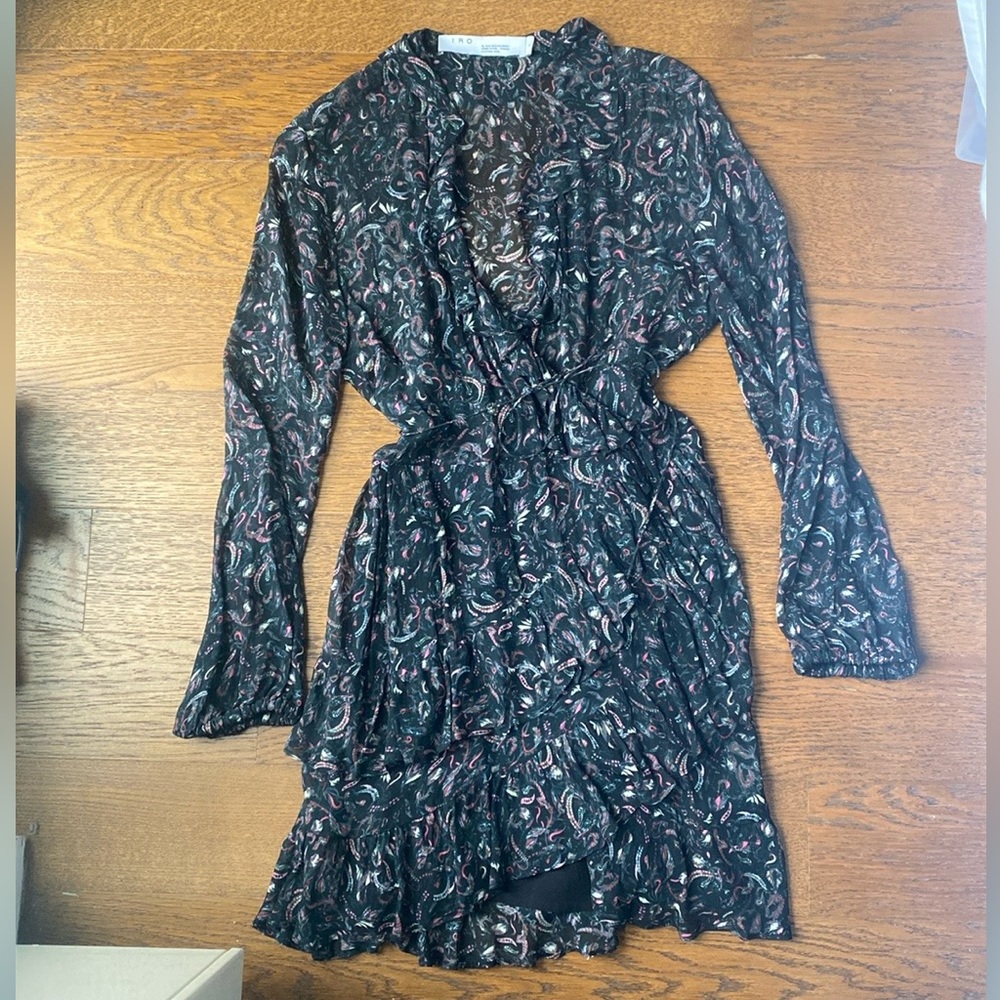 IRO Grey Floral Wrap Mini Dress - Size FR 40 (US 8)